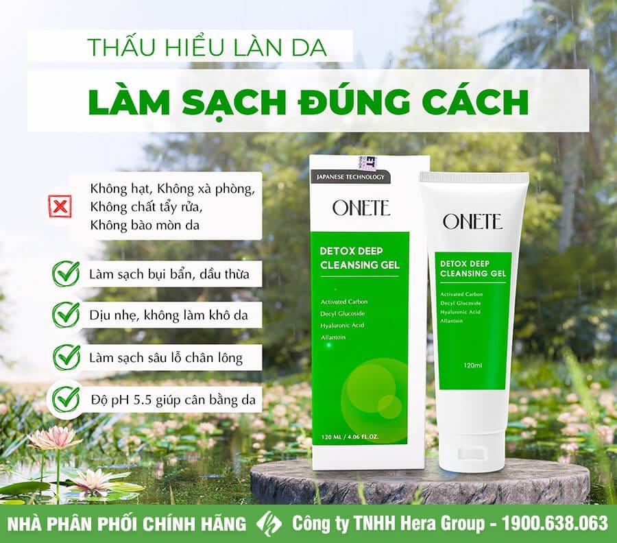ONETE Detox Deep Cleansing Gel SỮA RỬA MẶT THẢO DƯỢC ĐIỀU TRỊ DA MỤN HIỆU QUẢ 11 thành phần sữa rửa mặt onete myphamhera.com