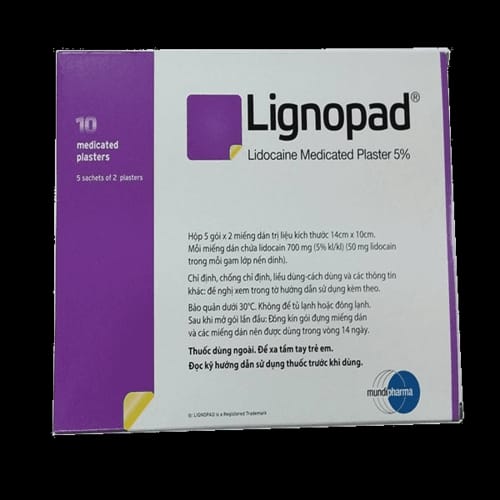 Thuốc Lignopad (Lidocain 5%) miếng dán giảm đau nhanh 2 Miếng dán giảm đau thần kinh Lignopad Medicated Plaster 5%