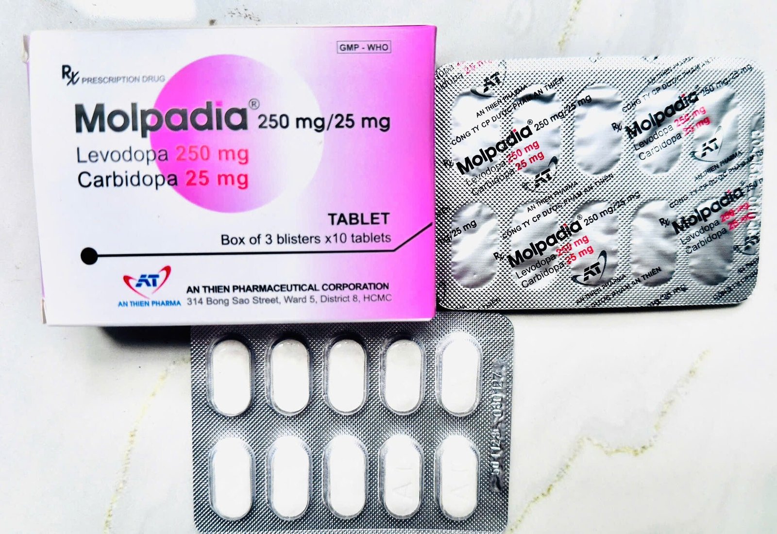Thuốc Molpadia 250mg/25mg AT PHARMA h/30v điều trị bênh Parkinson (An Thiên) 6 Thuốc Molpadia 250/25 mua ở đâu? | THUOCTOTGIASI.COM