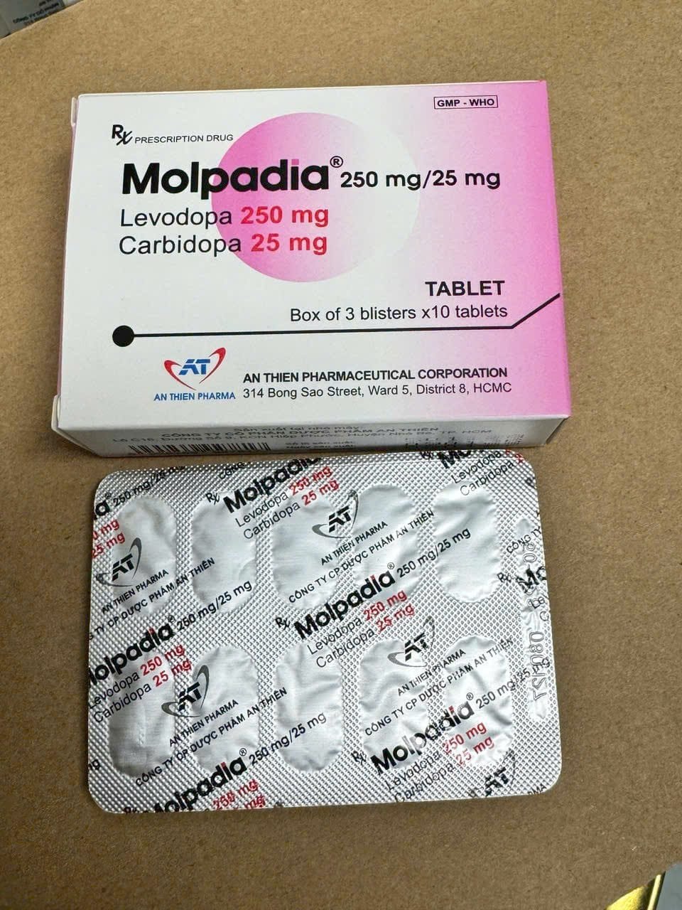 Thuốc Molpadia 250mg/25mg AT PHARMA h/30v điều trị bênh Parkinson (An Thiên) 4 Molpadia 250mg/25mg AT PHARMA h/30v điều trị bênh Parkinson (An Thiên) | thuoctotgiasi.shop