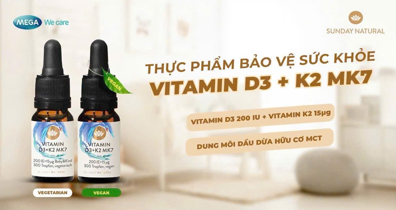 BABY&KIND Vitamin D3 + K2 MK7 200 IE + 15µg Sunday Natural VEGETARIAN công thức riêng biệt cho trẻ sơ sinh 4 BABY&KIND Vitamin D3 + K2 MK7 200 IE + 15µg Sunday Natural | thuoctotgiasi.shop