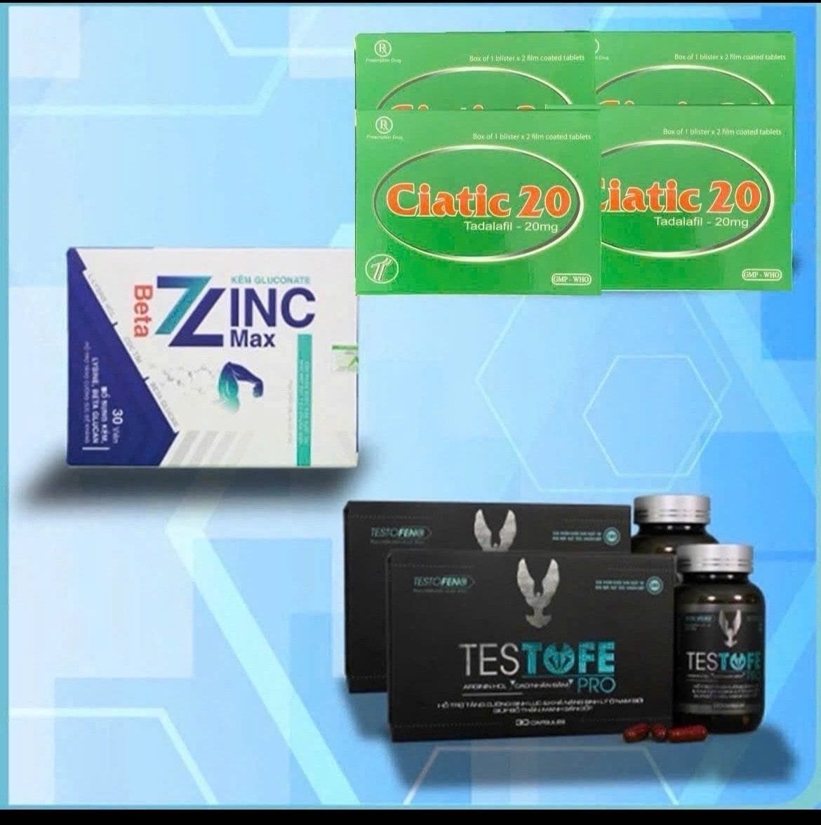Ciatic 20 Tadalafil 20mg, Beta Zinc Max điều trị rối loạn cương dương, điều trị xuất tinh sớm, điều trị yếu sinh lý Ciatic 20 Tadalafil 20mg, Duraject 60, Beta Zinc Max điều trị rối loạn cương dương, điều trị xuất tinh sớm, điều trị yếu sinh lý