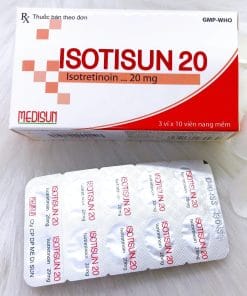 Thuốc ISOTISUN 20 (Isotretinoin 20mg) Medisun H/30v điều trị mụn trứng cá, giảm tiết bã nhờn