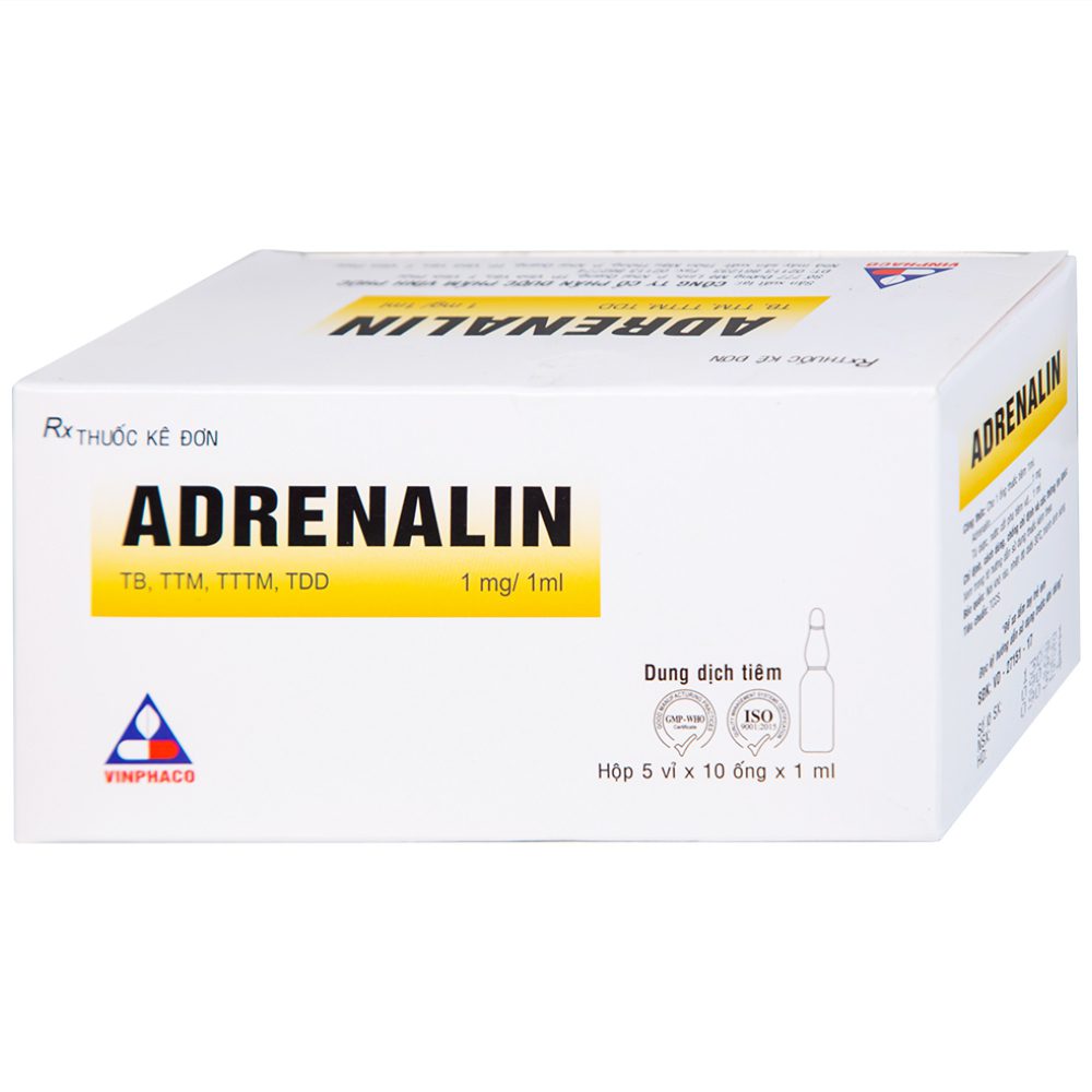 Thuốc tiêm Adrenalin (Epinephrine) VINPHACO hộp 5 vỉ x 10 ống x 1ml 3 Adrenalin công dụng gì? ở đâu bán? |thuoctotgiasi.shop